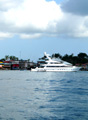 Bocas Town and yacht, from the ocean.