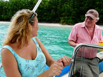 Javier Seoane relaxing on a Sunset Point boat.